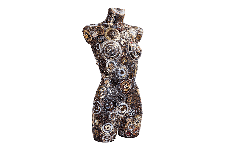 Elegante Manichino in mosaico bronzo dal design unico - Mosaici di Barbara