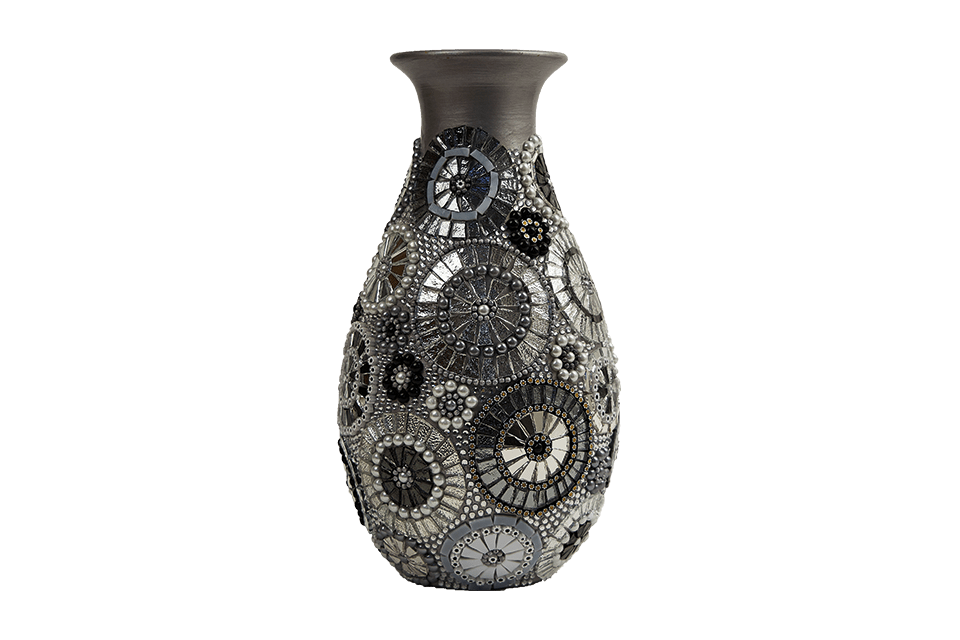 Vaso in mosaico con decorazioni argento - Mosaici di Barbara