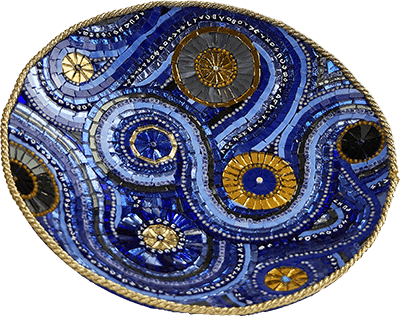 Centrotavola in mosaico blu e oro - Mosaici di Barbara