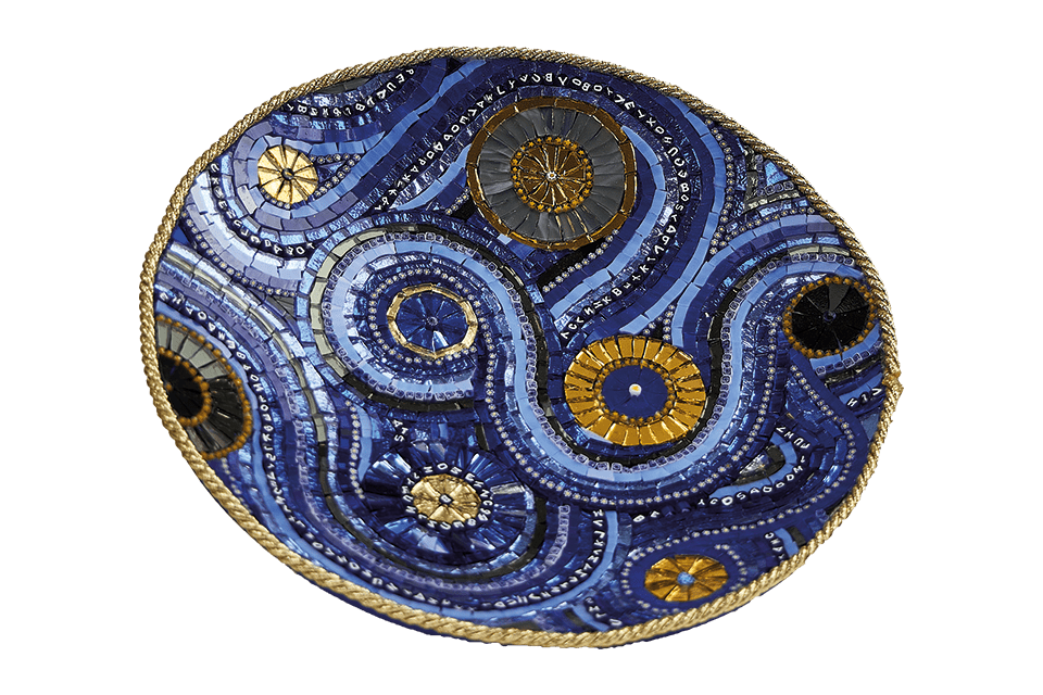 Centrotavola in mosaico blu e oro - Mosaici di Barbara