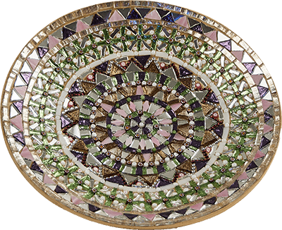 Centrotavola in mosaico verde, bronzo e viola - Mosaici di Barbara