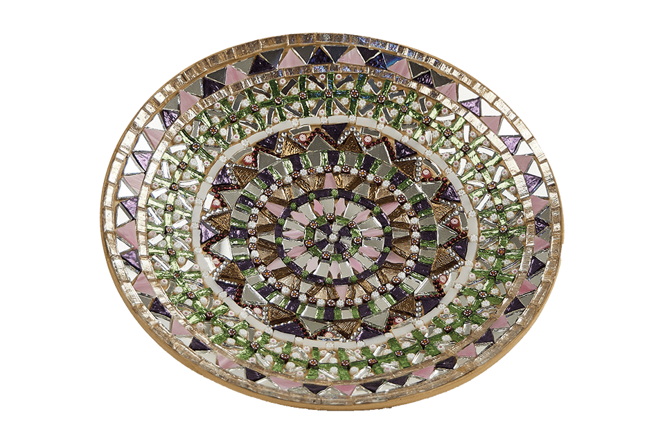 Centrotavola in mosaico verde, bronzo e viola - Mosaici di Barbara