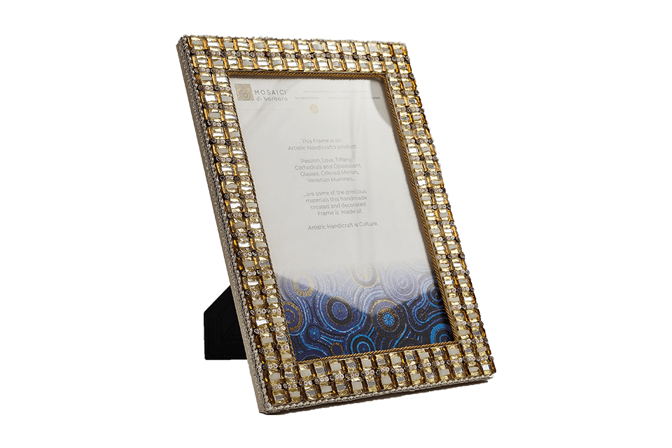 Cornice portafoto in mosaico bronzo e argento geometrico - Mosaici di Barbara