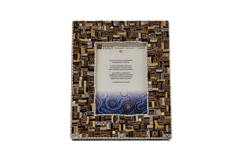 Cornice portafoto in mosaico bronzo e argento lineare - Mosaici di Barbara