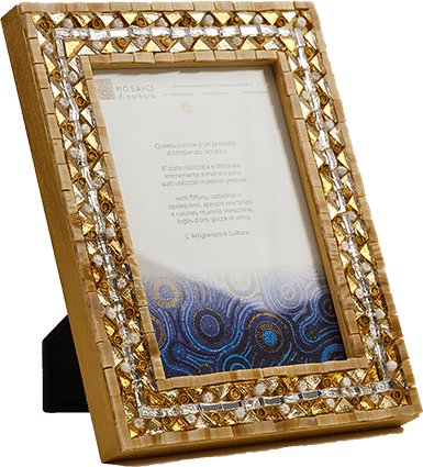 Cornice portafoto in mosaico oro e argento geometrico - Mosaici di Barbara
