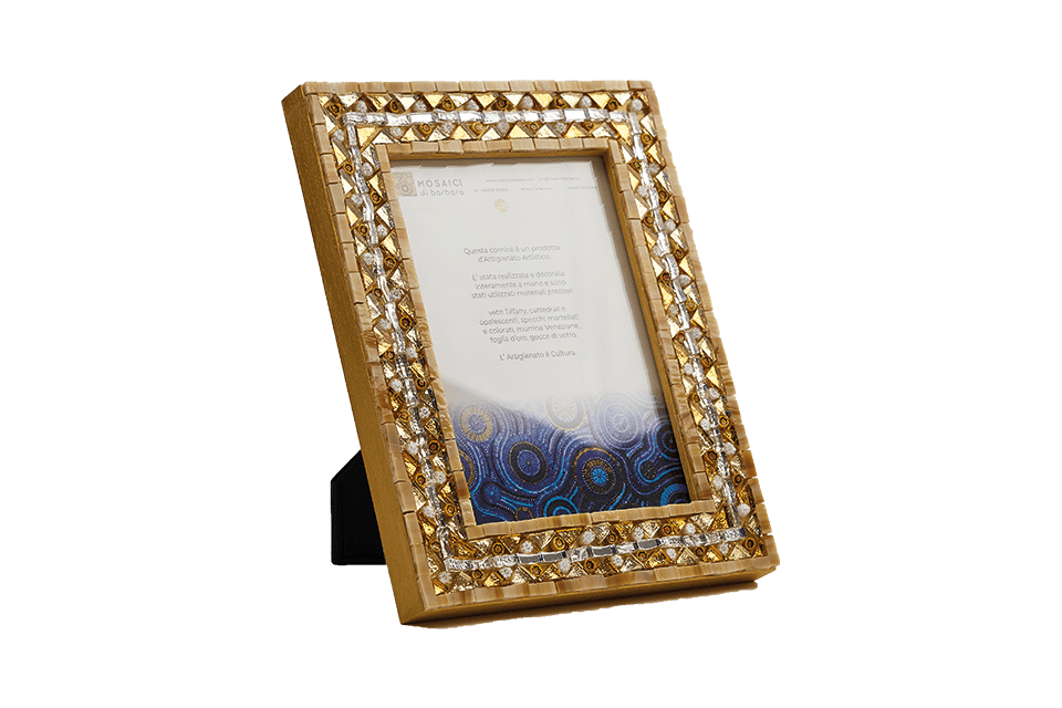 Cornice portafoto in mosaico oro e argento geometrico - Mosaici di Barbara