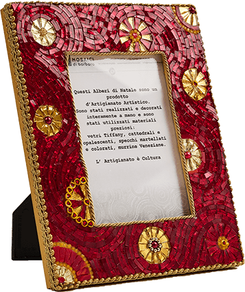 Cornice portafoto in mosaico rosso e oro circolare - Mosaici di Barbara