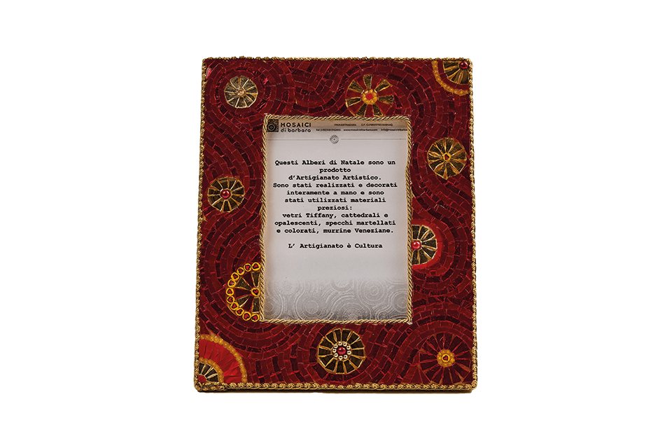 Cornice portafoto in mosaico rosso e oro circolare - Mosaici di Barbara