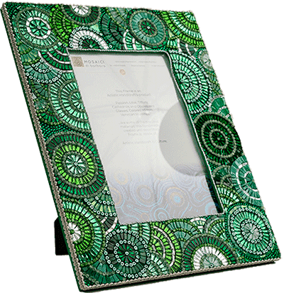 Cornice portafoto in mosaico verde circolare - Mosaici di Barbara