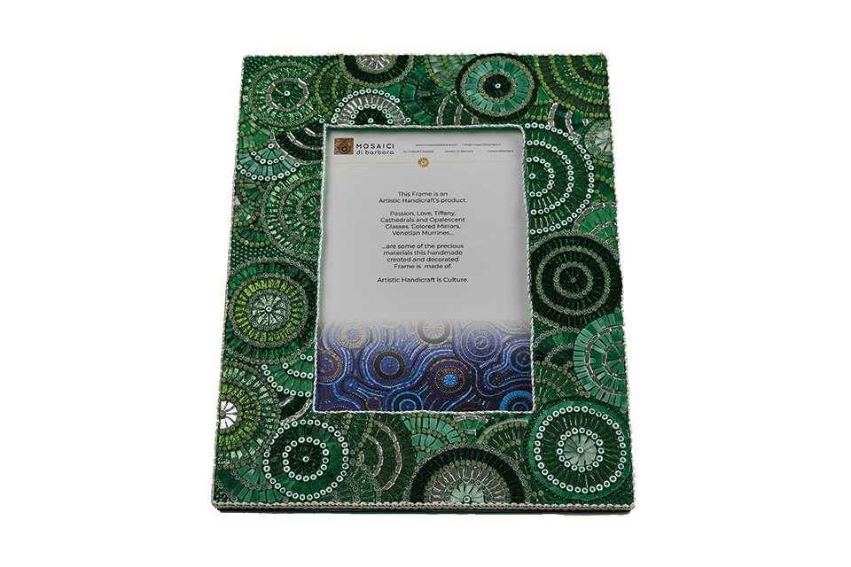 Cornice portafoto in mosaico verde circolare - Mosaici di Barbara