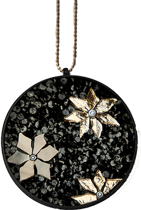 Collana in micromosaico gioielli con fiori rosa su ciondolo tondo - Mosaici di Barbara